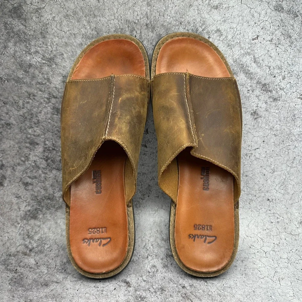 Clarks Lynton Slide Sandals Mens 12 Tan Leather Casual Comfort Summer Shoes